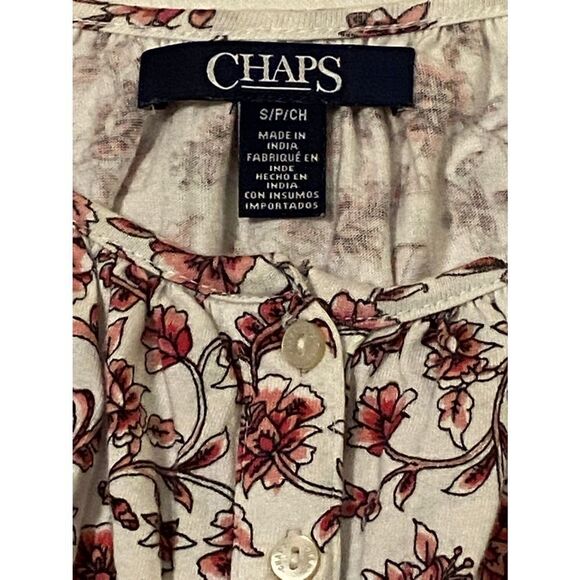 Woman’s Chaps SZ S/P/CH Pink/White Floral Print Blouse With Bell Sleeves - Picture 4 of 5